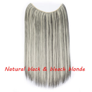 S-noilite 20 inch Invisible Wire No Clip One Piece Halo Hair Extensions Secret Fish Line Hairpieces Wave Straight Synthetic