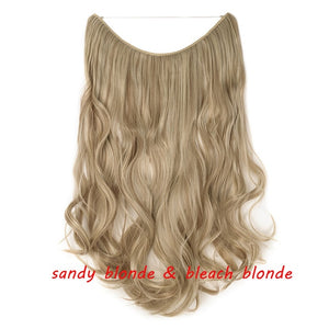 S-noilite 20 inch Invisible Wire No Clip One Piece Halo Hair Extensions Secret Fish Line Hairpieces Wave Straight Synthetic