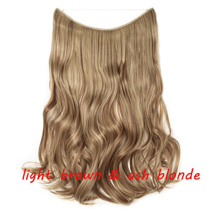 S-noilite 20 inch Invisible Wire No Clip One Piece Halo Hair Extensions Secret Fish Line Hairpieces Wave Straight Synthetic